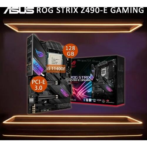 LGA 1200 Asus ROG STRIX Z490-E GAMING Motherboard With Intel Core i5 11400F Motherboard Combo CHAI Z490 Gaming Placa-Mãe 1200