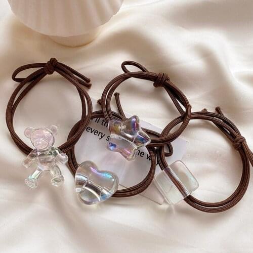 Fashion Crystal Rhinestone Hair Rope Female Rough Tie Ponytail Hair Ring Net Red Tie Simple Hair Rope Bear Heart Star Hair Tie