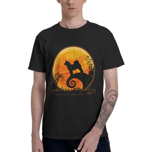 Fashion Akita Inu And Moon T-shirt Men Fashion T Shirt Short Sleeve Dog Lover Gift Tshirts Cotton Tee Top Clothes