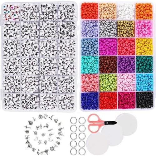 Jewelry Making Kit Beads for Bracelets - Bead Craft Kit Set, Glass Pony Seed Letter Alphabet DIY Art and Craft - Valentine for H