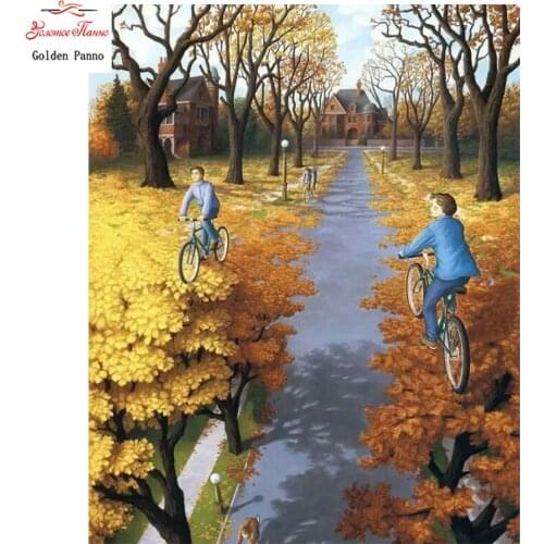 Golden Panno,Needlework,DIY DMC Cross stitch,Sets For Embroidery kits,Precise unprinted Ride a bike Patterns Counted Cross 0504