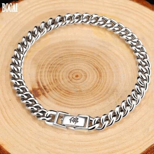 BOCAI New 100% real s925 solid silver jewelry Thai silver Buddha character six character mantra glossy mens silver bracelet