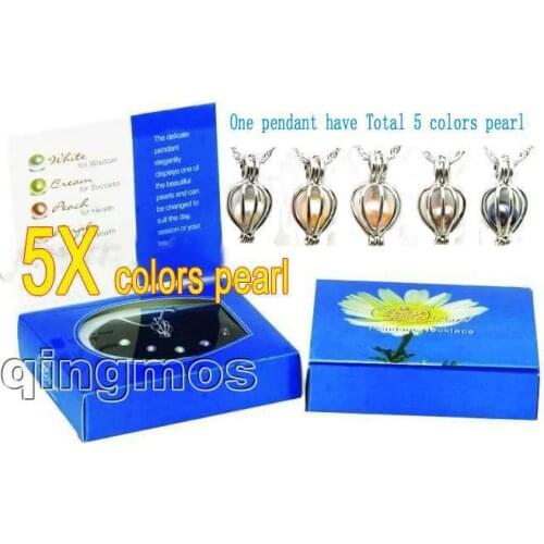 New wish pearl Gift box One box have 5X different colors real pearl and one pendant necklace-3624 Wholesale/retail Free shipping