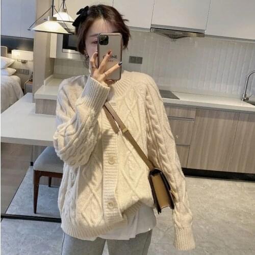 Autumn women 2021 fashion new retro Japanese ladies knitted cardigan sweater loose long-sleeved round neck top all-match winter
