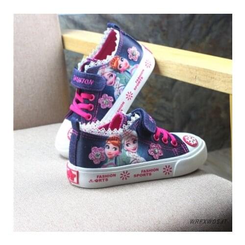 Girls canvas 2021 New Style Cartoon Snow Queen Girls Hight-top Canvas Shoes Anti-slip Korean-style Casual sneaker Lace-up