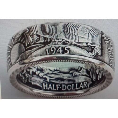 US Walking Half Dollar Ring ‘1945’Handmade Silver Plated Coin Ring In Sizes 6-14