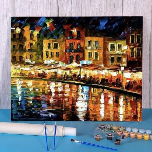 Lovely Harbor Coloring By Numbers Painting Package Acrylic Paints 50*70 Boards By Numbers Paintings For Children Art