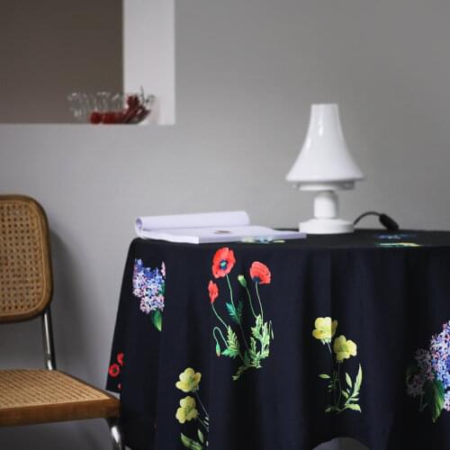 Retro Navy Blue Table Cloth for Wedding Party Hotel Events Tablecloth Floral Printed Table Covers Rectangular Table Home Decor