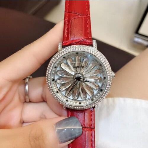38mm Luxury Brand genuine leather Watch Fashion full zircon lucky crystal round Quartz Wrist watch Women Happy stones Watches