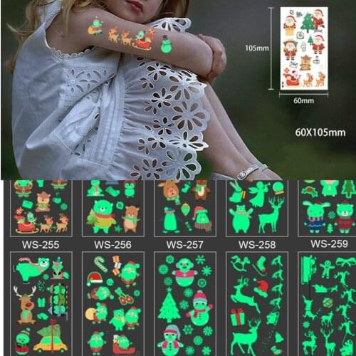 Christmas Luminous Tattoos Stickers Glow In The Dark Childrens Temporary Tattoos Sticker Kids Fluorescent Waterproof Stickers