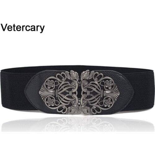 Belle Cummerbunds wide Fashion Woman Belts vintage hollow Metal Buckles High quality Stretchy Ladies Elastic Waistband For Women