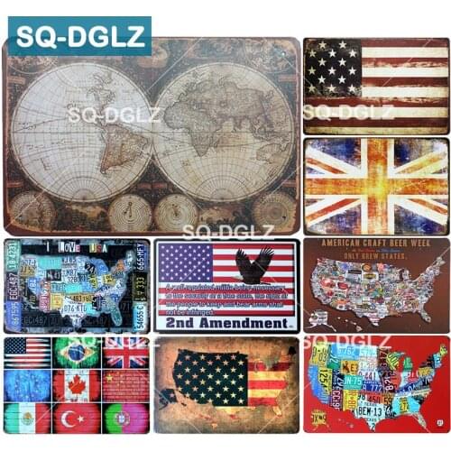 [SQ-DGLZ] New National Flag Tin SignAmerican Map Bar Wall Decor Club Metal Crafts Home Decor Painting Plaques Art Poster
