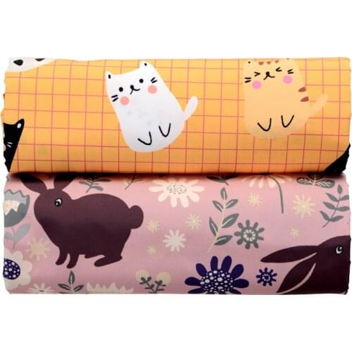 Cute Animal Rabbit Cow Cat Astronaut Patchwork Cartoon Digital Printed Fabric Waterproof Polyester Fabric For Handmade Clothes