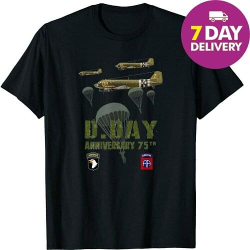 75 Th Anniversary D-Day Wwii T-Shirt Black Cotton Size S-3Xl 2019 Unisex Tees