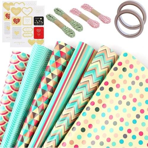 Wrapping Paper Set,Gift Wrapping Paper Birthday,12 Sheets Gift Wrap Papers Gift Sticker For Valentine,Gift Packing-ABUX