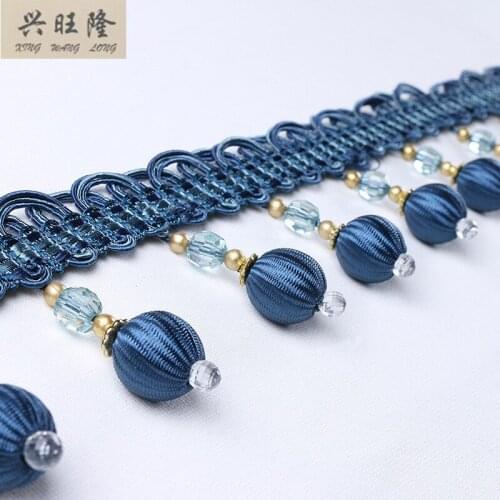 XWL 12M/Lot 8cm Wide Crystal Beads Curtain Lace Accessories DIY Sofa Pillow Decor Lace Trim Tassel Fringes Ribbon Home Textile