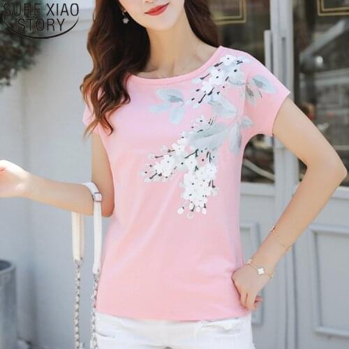 2021 new Summer Fashion Ladies Shirt Print Short Sleeve O-neck Tops Cotton Shirt Plus Size Clothing 4XL Bat sleeve casual blusa