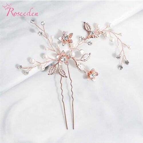 1PC Gold Crystal Pearl Flower Bridal Hair Pin Wedding Hair Accessories Hair Stick Women Headpiece Hair Jewelry RE3527