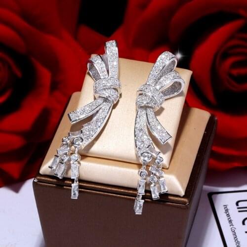 Bilincolor fashion crystal clear cubic zirconia knot earring for women wedding bridal jewelry