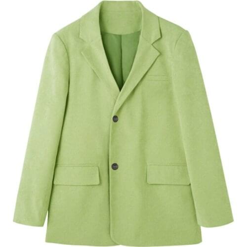 2020 New Autumn Fashion Women Blazer Coat Solid Green Full Sleeve Lapel Collar Office Lady Style Wild Loose Jackets C414