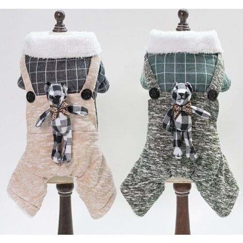 Winter Warm Pet Dog Four legs Clothes for Small Dogs Jackets Plaid Pet Apparel Modern Stylish Cotton Rabbit Clothing Costume