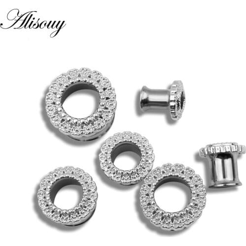 Alisouy 1 Pair Stainless Steel Ear Plugs Tunnels Ear Piercings hollow Expansion Ear Stretched Flesh Tunnels Body Jewelry gifts