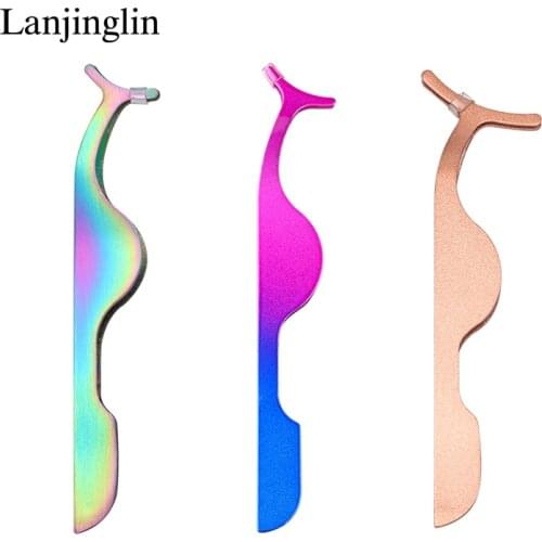 1Pcs False Eyelash Tweezers Stainless Steel Fake Eye Lash Applicator Eyelash Extension Makeup Tools Auxiliary Curler Tweezers