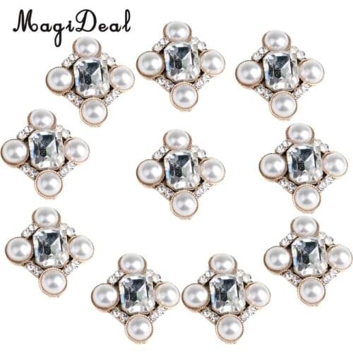 10Pcs Diamond Center Buttons Pearl Embellishment for Bouquet, DIY Wedding Craft, Scrapbooking Card, Flat back Rhinestone