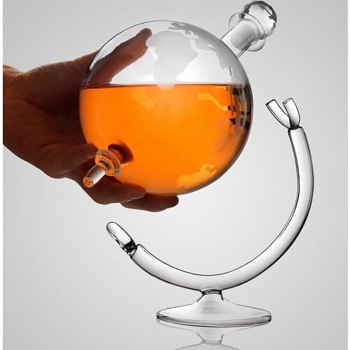 1000ml Creative 3D Globe Crystal Glass Wine Decanter Crystal Red Wine Decanter Handmade for Wine Brandy Whiskey With Wine Rack