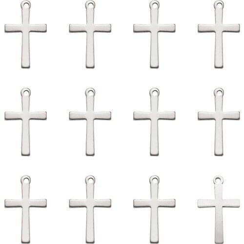 20pcs Cross Shape 304 Stainless Steel Pendants Charms for Jewelry Making DIY Bracelet Necklace 20.5x12x0.8mm Hole: 1mm