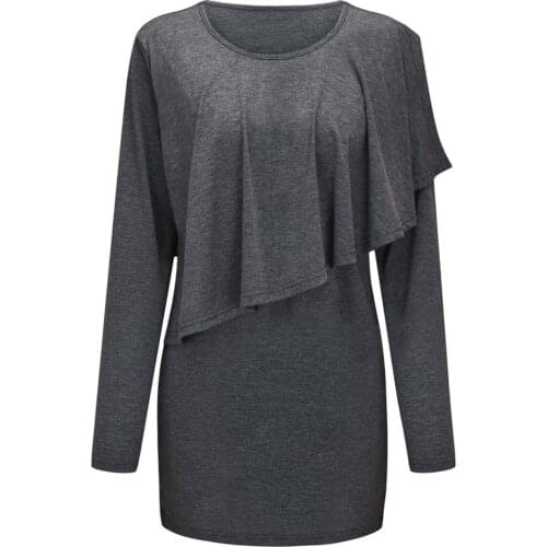 2020 new European and American multifunctional ruffled solid color long-sleeved mother nursing top