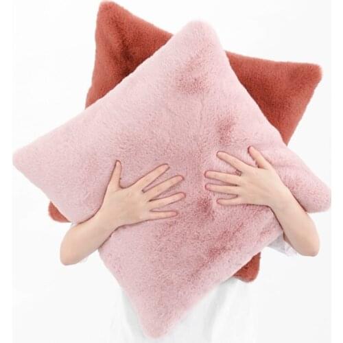 45X45cm Fashional Faux Rabbit Fur Soft Furry Throw Pillow Case Decorative Pink Cushion Case Sofa Cushion Cover Couch Cushion