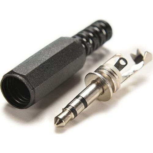 5pcs Black Plastic Pure Copper Conductor Housing Audio Jack Plug Headphone Stereo 3.5mm Male Adapter