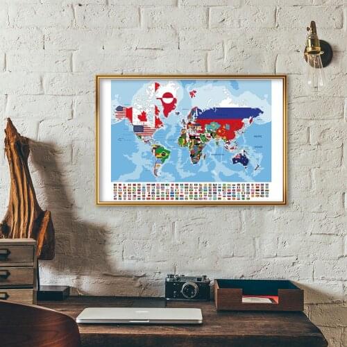 59*42cm Political Map of The World with National Flags Wall Poster Decorative Canvas Painting Travel School Supplies Home Decor