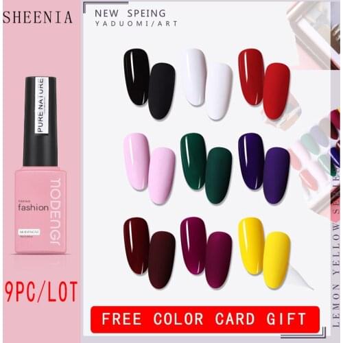 9PC 15ml Pure Color Hybrid Varnishes Gel Nail Polish All For Manicure Semi Permanent UV Gel Nail Lacquer Soak Off Top Base Coat
