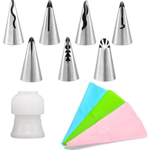 9pcs/set Silicone Icing Piping Cream Pastry Bag+7 PC Girls Skirt Nozzles Cake Decor Tips Tools DIY Cake Pastry Decorating Set