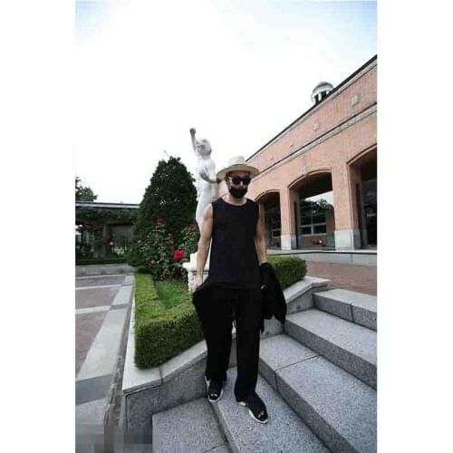 Mens new solid color lace up cool loose casual pants pants thin summer large wide leg pants lovers