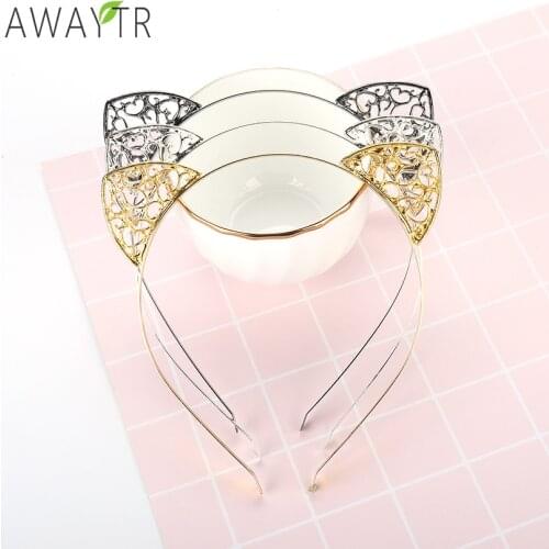 Kids Party Headwear Hollow Cat Ear Crown Tiara Hairband Elastic Headbands Hair Hoops Girls Cats ears Bezel Hair Accessories