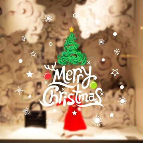 DIYMerryChristmas Decor Christmas Tree Letters Wall Stickers Art Decal Mural Glass Window Wall Sticker Xmas Home Room Decoration