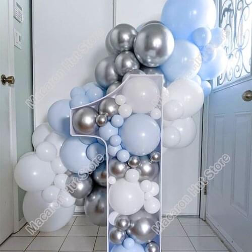 Doubled Macaron Blue Wedding Party Backdrop Baby Shower Arch Welcome Decor Birthday Silver Event Welcome Balloon Garland Kits