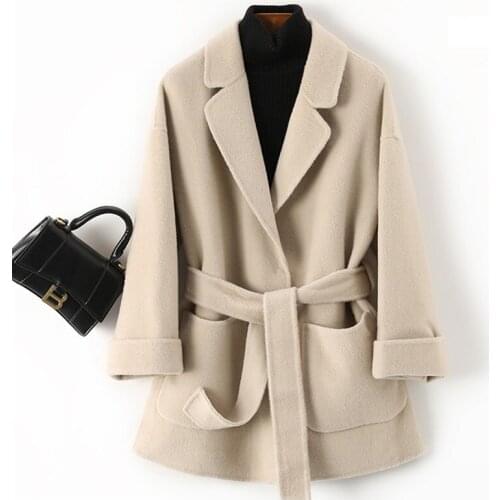 Double-Sided Cashmere Wool Jacket Women Korean Mid-Length Woolen Clothes Belt Overcoat New Autumn Winter Coat Female Outerwear