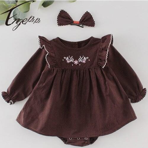 Engepapa Infant Baby Girls Dress Bodysuits Lattice Cotton Long Sleeve Spring Autumn Newborn Baby Girls Jumpsuit Baby Clothes