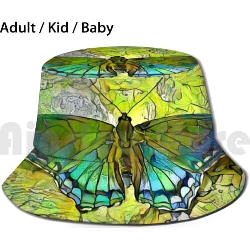 If Flew Green Sun Hat Butterflies Green Blue Yellow Abstract Papilio Glaucus Animal Wildlife Tiger