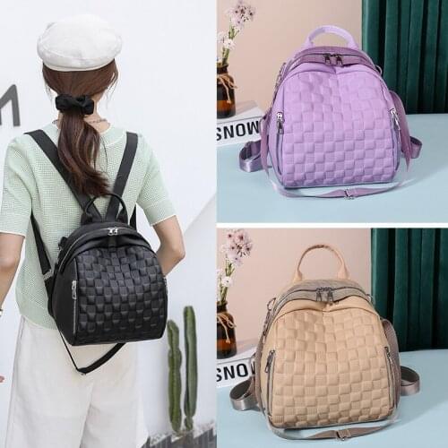 Branded Women Leather Backpack 2021 New Plaid Backpacks Multifunction Shoulder Bags for Girl Travel Backbag Lady Solid Backpack