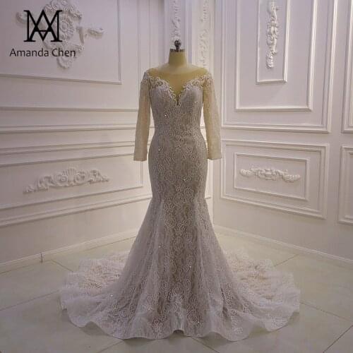 Abiti cerimonia Mermaid Long Sleeve Lace Illusion Wedding Dress