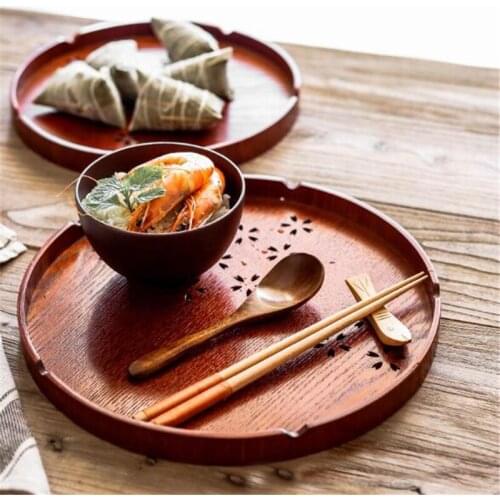 Kitchen Tools Round Solid Wood Tea Coffee Snack Food Meals Serving Tray Plate Restaurant Trays Food Fruit Disc Tea Tray