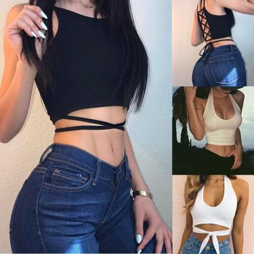 Summer Women Sexy Camis Top Sleevelsess Hollow Out Short Cropped Top Slim Spaghetti Strap Streetwear New Black Lace Up Camisoles