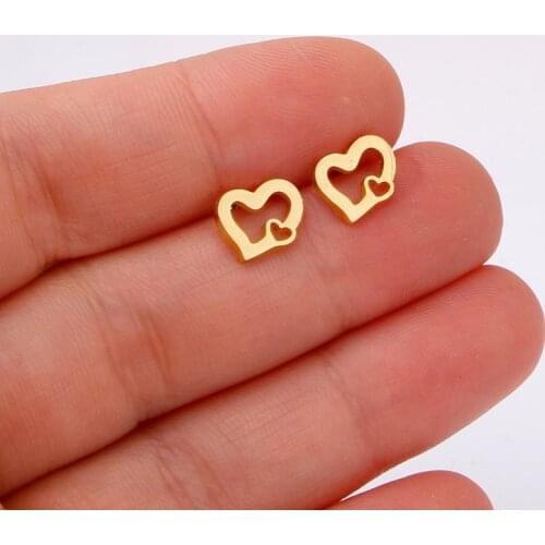 Gold Color Small Stud Earring For Women Stainless Steel 304 Cute/Romantic Ear Jewelry Girl Gifts High Quality Heart Shape CN