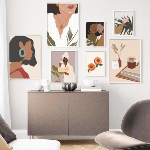 Fashion Girl Leaf Coffee Plant illustration Wall Art Canvas Painting Nordic Posters & Prints Wall Pictures For Living Room Decor
