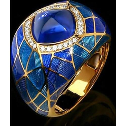 Fashion Gold Plated Enamel Red Blue Crystal Stone Bow Ring Women Wedding Party Finger Ring Elegant Birthday Gift Fashion Jewelry